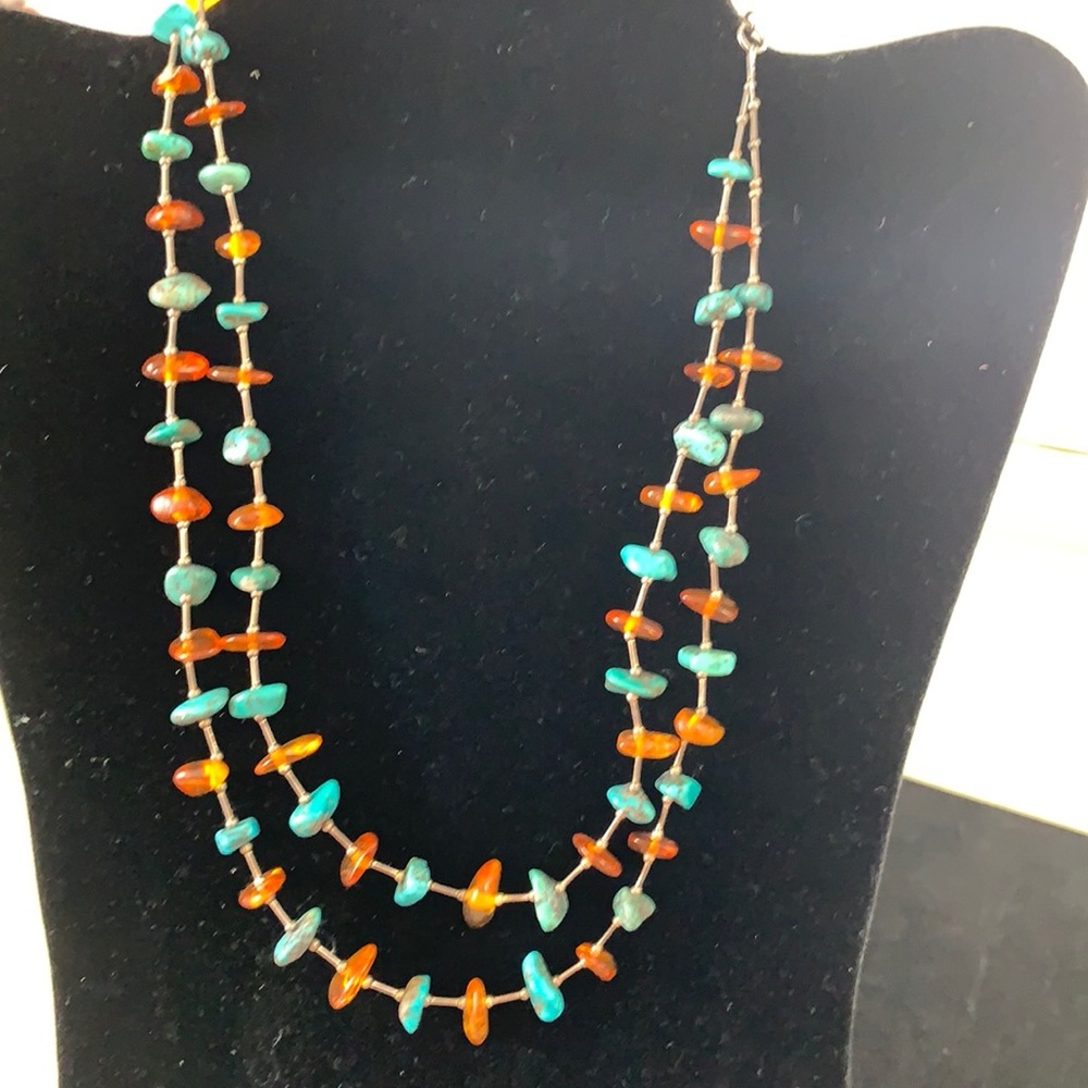 Vintage turquoise and amber necklace